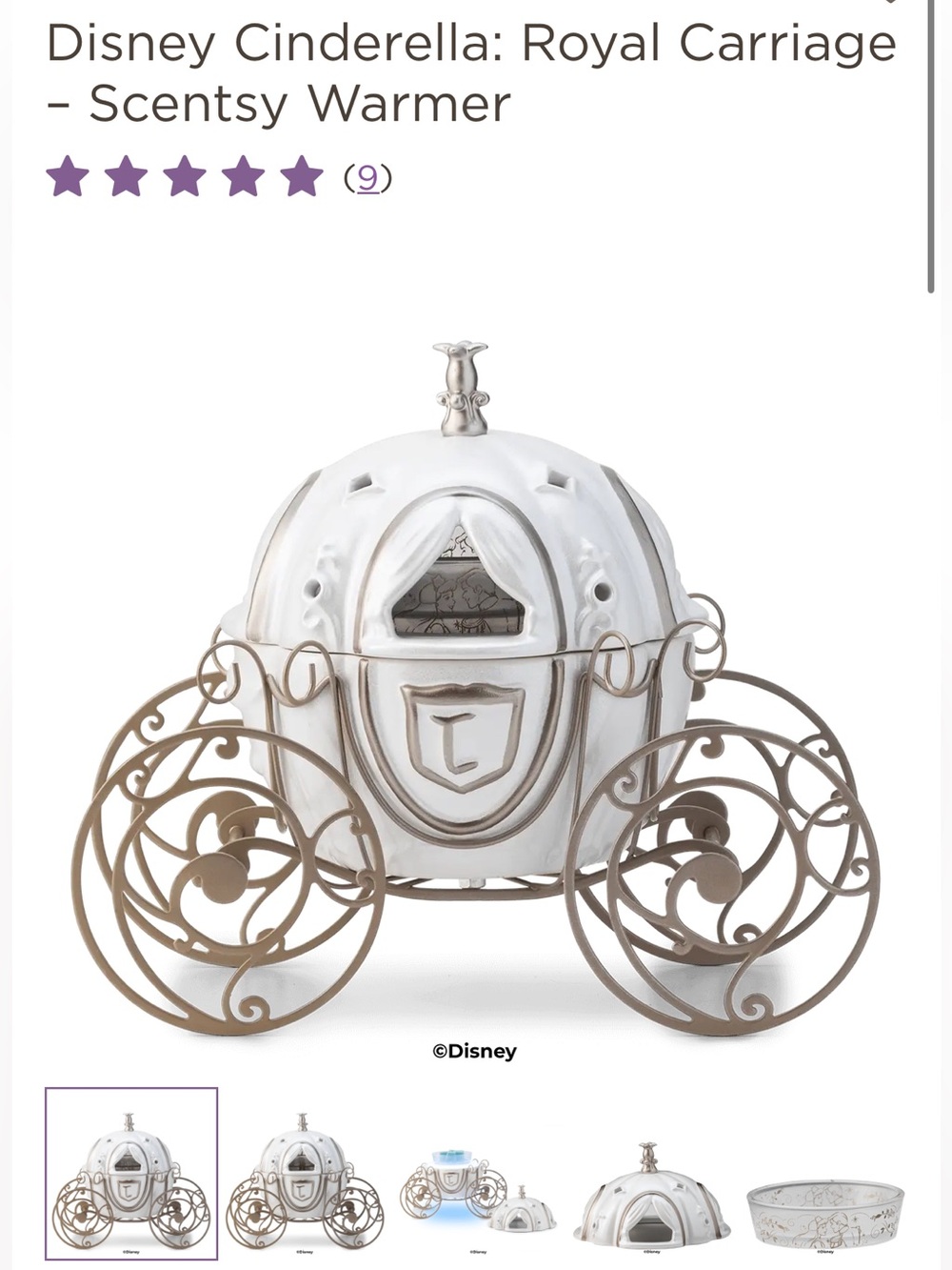 Scentsy Cinderella Royal Carriage Warmer in White and Gold
